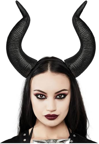 keland Maleficent Hörner Kopfschmuck Gothic Teufelshörner Dämonen Hörner Haarreif Halloween Cosplay Kostüm (S-Schwarz)