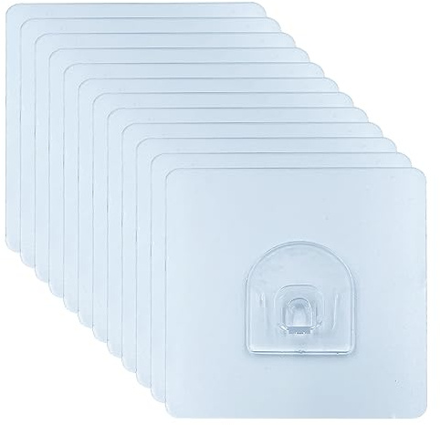WYAN 12 Stk Transparenter Wasserdicht Wandhaken,für Badezimmer,Schlafzimmer | PVC, wasserdicht, kein Bohren erforderlich, 7 × 7 cm, Tragkraft: 5 kg, geeignet für glatte Oberflächen