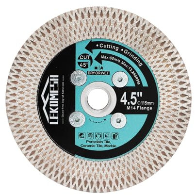 Disco Diamantato 115MM Gres Porcellanato - LEKOMESH Doppelseitig Dischi Diamantati Taglio Macinazione per Porcellana Ceramica Piastrella Marmo Granito Pietra Artificiale,Filettatura M14,X Maglia