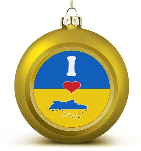 Goldene Ukraine Weihnachtskugel-Ornamente, I Love Ukraine Flagge Ball Ornament, Nationalflagge Xmas Ornamente für Weihnachtsbaum Neujahr saisonale Feiertagsdekoration Weihnachtsgeschenke für Freunde