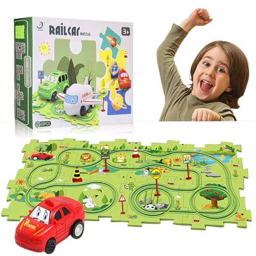 Funmo Auto Spielzeug, Autorennbahn Kinder, DIY Puzzle-Rennstrecke für Kinderspielzeug, DIY-Route Spielzeugauto Geschenkspiele Cars Spielzeug, Geschenke für Kinder im Alter von 2, 3, 4, 5, 6 Jahren