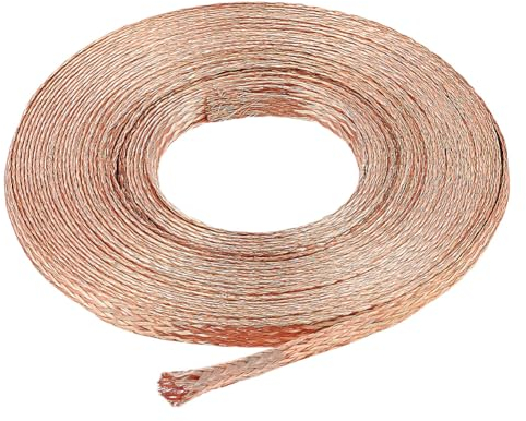 BENECREAT 8m 6mm Alambre Trenzado de Cobre Cable Plano de Trenza de Cobre Cable de Conexión a Tierra Expandible para Protección de Señal, Puesta a Tierra y Reducción de Ruido, 1mm de Espesor