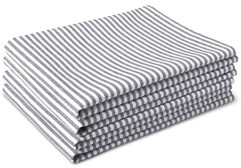 Encasa XO Kitchen Cloth for Cooking | Cotton Hand Towel for Drying Dishes | 70x45 cm Tea Towels | Highly Absorbent for Cleaning & Quick Drying of Plates & Glasses | Ticking Navy Blue (Set of 4 Pieces)