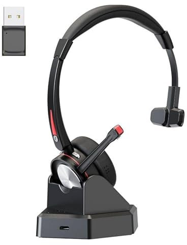 Beebang Bluetooth Headset mit Mikrofon für PC, Wireless Headset mit USB Adapter & Ladestation, 40 Stunden Sprechzeit, Mono kabelloses für Arbeit Laptop Handy Microsoft Teams Skype Telefon