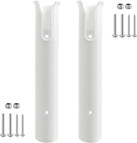 JT-HLM Fishing Rod Holder Bracket Wall Mounted Boat Side Mount Tool Holder Tube Links with Screws 2/3/4/6 Pole Tube (White/Black) (2-Pole White)