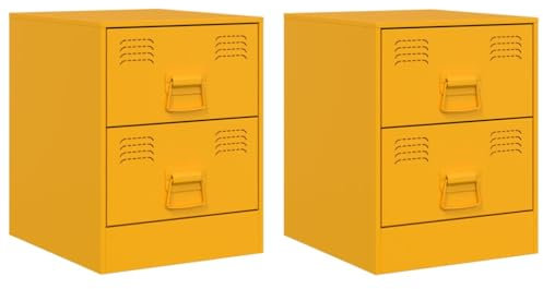 vidaXL Nachttisch 2 STK., Nachtschrank mit 2 Schubladen, Nachtkonsole Nachtkommode für Schlafzimmer, Schlafzimmer Schrank Kommode, Gelb Stahl