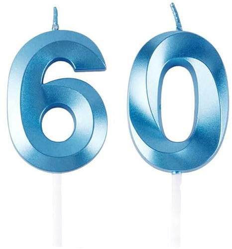 Geburtstagskerzen Zahlen 60, Blaue Geburtstag Kerzen, 3D Tortendeko, Geburtstagskerze Kuchendeko für Geburtstag Party, Hochzeiten, Firmenfeiern, Jubiläen kuchen Dekoration, Birthday Candle Number 60