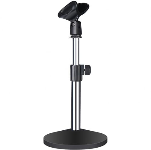 Height adjustable Metal Desktop Microphone Stand with Mic Clip - Mirror Surface