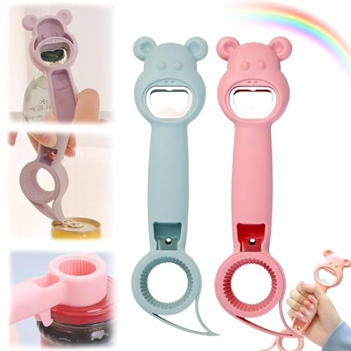 Scolarshih 4 in 1 Bottle Opener, Multifunction Jar Can Beer Bottle, 4 in 1 Beer Bottle Opener, 4 in 1 Cute Bear Bottle Opener, 4 in One Bottle Opener, for Elderly and Arthritis Sufferers (2pcs B)