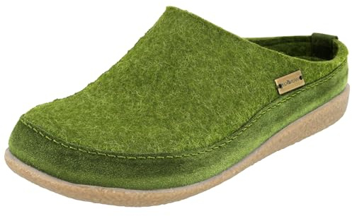 HAFLINGER Damen Pantoffel Herren Filz Hausschuh Blizzard Skane 718025, Größe:43 EU, Farbe:Grün
