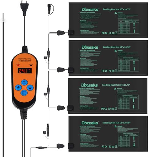 DBREAKS 4 PCS Tappetino Riscaldante per Piante con Termostato, 30W Tappetino Riscaldante Impermeabile per Serra, Caldo Cuscinetto di Riscaldamento idroponico per Piantine, Animali Domestici e rettili