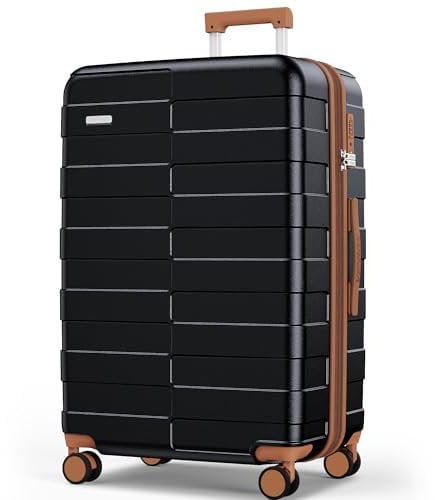 Vipbox Valigie Rigide Grande 75cm (3 ANNI DI SERVIZIO VIP) Espandibile 100% Policarbonato Ultra Leggera Trolley da Viaggio Durevole Valigia con Chiusura TSA e 4 Ruote, Nero Premium