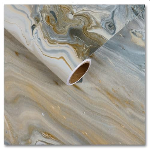 CRE8TIVE Peel and Stick Wallpaper Marble Vinyl Wrap Marble Effect Contact Paper Self Adhesive Blue Gold Wallpaper for Kitchen Waterproof Bathroom Countertop Cabinet Worktop Vinyl Covering 30cm x 200cm