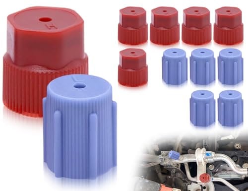 Emezddo 10 Stück Auto Klimaanlage Kappen,Hoch-/Niedrig-Anschluss Ladeanschlusskappen,A/c Reparatur Kältemittel Umrüstadapter,Autokältemittel Ladeanschluss Abdeckung,AC-Armaturen Nachrüstung-Adapter