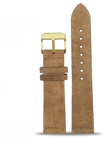 DKWOIS 16mm 18mm 20mm 22mm Frosted Wildleder Vintage Echtleder Armband for Tissot Tudor Armband Weiches Uhrenarmband Schwarz Braun Khaki(Light brown-gold,22mm)