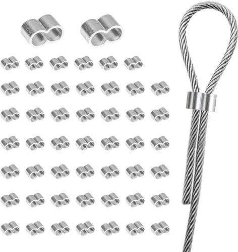 50 Pièces Manchon de Serrage, Manchons Aluminium 8 MM pour Serre Câble Doubles Manchons de Presse Professionnel Idéal pour Câbles d'Expansion, Inoxydables, Bâches et Câbles en Caoutchouc