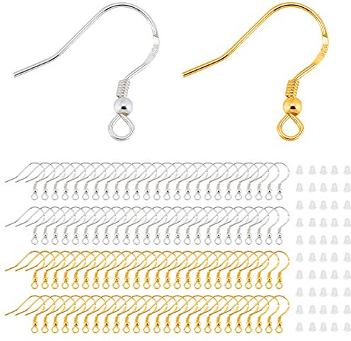 RCIDOS 200 Pezzi Argento 925 Ganci Orecchini Fai Da Te Anallergici Senza Nichel - 100 Oro Argento E 100 Tappi Trasparenti Per DIY Orecchini