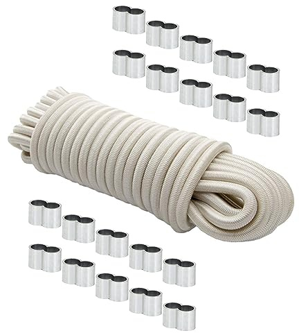 Dreamprint Expanderseil 30 m Weiß 4 mm Gummiseil Gummischnur Spannseil Planenseil Gummileine elastisches Seil mit 20x Würgeklemmen