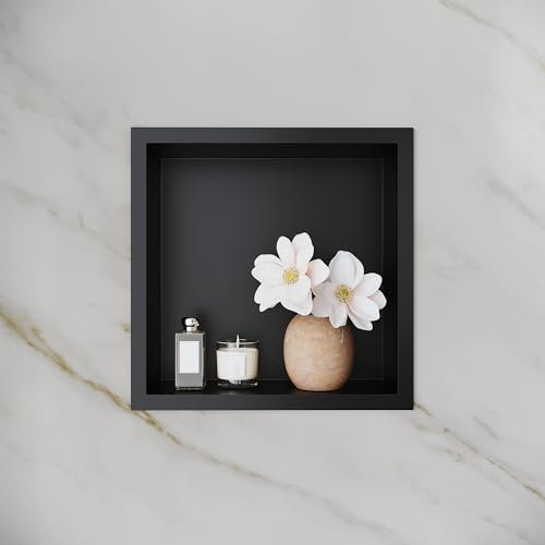 SONNI Wandnische Dusche Edelstahl, eingebettete Duschnische, Einzelregal Lagerung für Badezimmer, Wasserdicht, Keine Fliesen erforderlich, 30 x 30 x 10 cm, Schwarz, GNF30