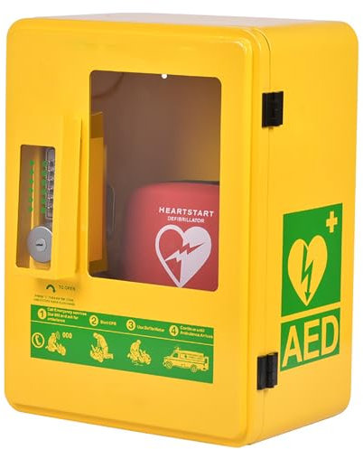 XNYXLPP AED-Defibrillator-Aufbewahrungsschrank, wandmontierter AED-Alarmkasten aus Stahl, intelligentes Passwortschloss, Eckdesign für mehr Sicherheit