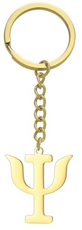 Amaxer Portachiavi unisex con simbolo Psi, in acciaio inox, con lettere dell'alfabeto greco, psicologia, psichiatria, simbolo Psi, gioielli, Oro, 25 mm
