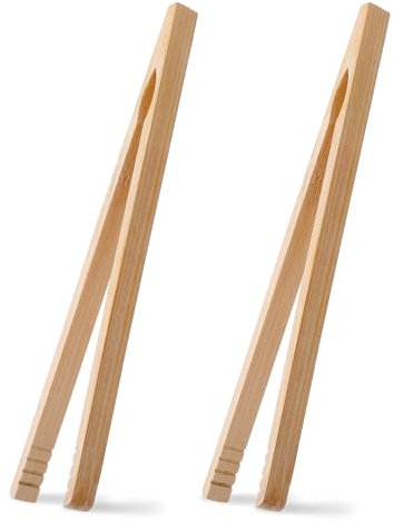2 Stück Bambus-Toastzange Rutschfestem Holzzange Wiederverwendbare Grillzange Holz Holz-Kochzange Kleine Küchenzange Servierzange für Braten Salat Süßigkeiten Gurken Grillen