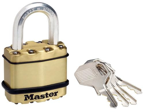 MASTER LOCK Cadenas Haute Sécurité [A Clé] [Acier Laminé + Finition Laiton] [Extérieur] M1BEURD - Idéal pour les remises, les garages, les clôtures et les portails