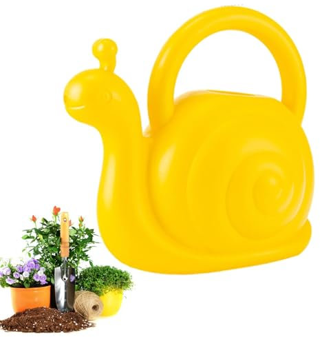 Gießkannen 1,5L Kinder Plastik Gießkanne Hausgarten Gießkanne Kreativer Tier-Gießtopf Schnecken Giesskanne Niedlicher Plastik Gießkessel für Blumen Pflanzen Sukkulenten (Gelb)