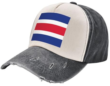 Baseballkappe mit Flagge von Costa Rica, bedruckt, Distressed Basecap, verstellbare Mütze mit klassischem Unisex-Stil für alle Jahreszeiten, schwarz und weiß, Einheitsgr��e
