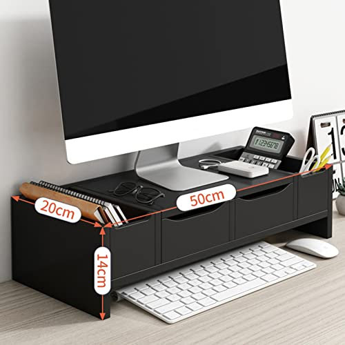 Support de moniteur en bois avec tiroir à 2 niveaux pour ordinateur et télévision à écran plat, gain de place, rehausseur de bureau avec rangement