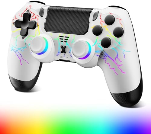 Suoxiom Mando inalámbrico para PS-4, mando compatible con PS-4/Pro/Slim, mando Bluetooth con iluminación RGB, batería de 1000 mAh, conector de audio de 3,5 mm y función turbo