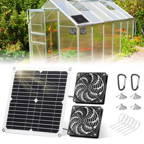Afenau Kit de ventilateur solaire 12 W avec câble de 3 m, ventilateur solaire à double tête, étanche IP65, ventilateur de ventilation solaire pour serre, poulailler, maison pour animaux domestiques