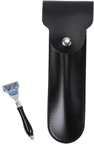 JEYORZY 1 pcs Rasierhobelabdeckung Aus Leder, Double Edge Rasierkopfschutzscheide, Safety Razor Blade Guard, Rasierer Tasche Tragbare, Tragbares Reiseetui für Rasierer, Für Die Reise Passend, Schwarz