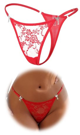 sunshinelady G String Tanga Sexy Dünn Damen Thong Spitze Brazilian Slip Große Größen Verstellbare Unterwäsche mit Strass Atmungsaktive Unterhose Mini Panties Low Rise Hipster Höschen Dessous
