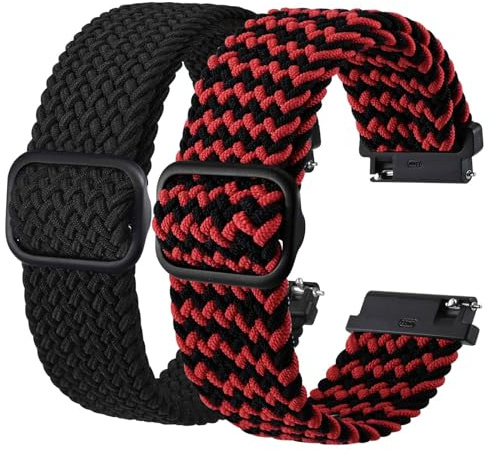 BISONSTRAP 2 Pack Braided Nylon Watch Straps, Upgrade Adjustable Buckle, Stretchy Loop Straps for Men and Women, Band Width 16mm 18mm 19mm 20mm 22mm 24mm