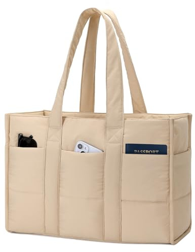 oscaurt 16 Taschen Handtasche Puffer Tote Bag Groß Shopper Tasche Damen Arbeitstasche mit Reißverschluss Wasserdicht Wickeltasche für Uni Arbeit Reisen