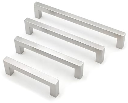 ChellexX Möbelgriffe silber RS032 Ø14 eckig Küchengriffe Türgriff Stangengriffe Edelstahl Griff Schrankgriffe 96mm-256mm (5,10 Stück) (5, Bohrlochabstand: 192mm)