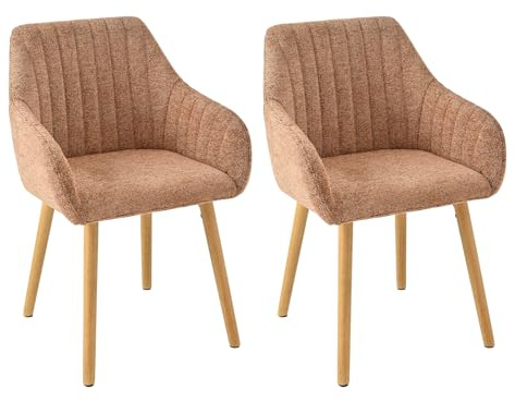 Goeurvant Esszimmerstühle Beige Holzbeine mit Armlehne 2er Set Stuhl Esszimmer Küchenstuhl Polsterstuhl Armlehnenstuhl aus Chenille Wohnzimmerstuhl für Esszimmer Küche Orange