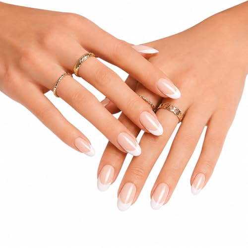 HiFEN® Press on Nail, 36 Pcs Stick on Nails for Women and Girlfriend – Full Cover French False Nails, 6 Sizes Pre-Painted Fake Nails, (3 Pack of 12) Glue on Nails