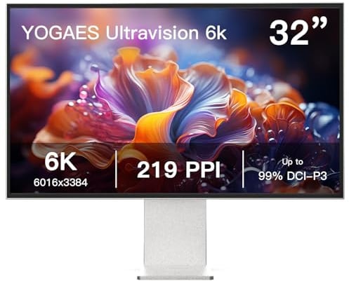 Monitor VA 6K de 32 pulgadas (6016×3384) con panel M315WAN01.R - Pantalla YOGAES UltraVision, pantalla de vidrio templado, cuerpo y soporte de aleación de aluminio, 219 PPI, 400 cd/m², contraste 1500