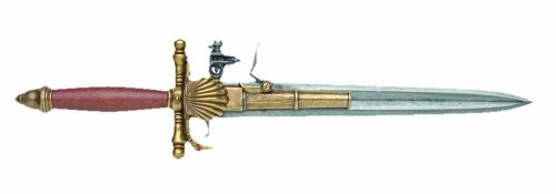 Deko Waffe Steinschlosspistole mit Messer, messingfarben
