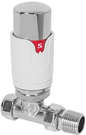 WarmeHaus 15mm Straight Chrome/White Thermostatic Radiator Valve