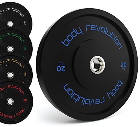 Body Revolution Olympic Bumper Plates - Rubber Coated Barbell Weight Plates - Strength Training Weight Lifting Equipment - Range from 5kg - 25kg