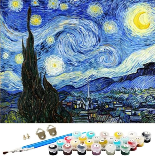 WOWDECOR Paint by Number Kits for Adults Beginners, DIY Number Painting the Starry Night by Van Gogh 40x50cm Famous Paintings Wall Art Decor (Starry Sky, Framed)