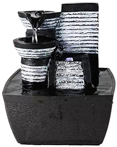 Mojawo Zimmerbrunnen Springbrunnen Zierbrunnen Kaskadenbrunnen mit weißer LED Beleuchtung Höhe 18 cm