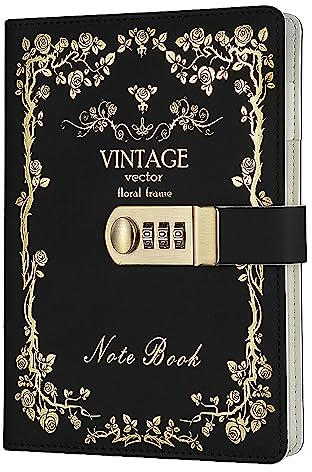 NectaRoy Carnet de Notes avec Serrure à combinaison - Journal Intime avec Cadenas - Cahier Journal Bloc-notes Secret en PU Cuir Pour Bureau, Cartes Porte-stylo, Taille 215x150mm