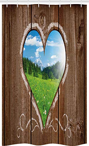 ABAKUHAUS dipendenza Tenda da Doccia Stalla Agriturismo Chalk Cuore, Set per Il Bagno in Tessuto con Ganci, 120 cm x 180 cm, Verde Marrone