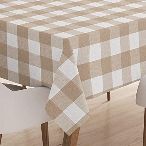Encasa XO Baumwoll Rechteckig Tischdecke | (140x240 cm) | Buffalo Beige prüft | Tischdecke für Dekoration