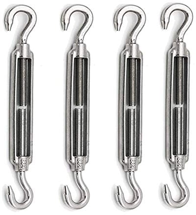 POFET - Tenditori M10 in acciaio inossidabile 304 per funi in metallo, con un gancio su ogni estremità, forte tensione, kit di strumenti resistenti per tendere i cavi, 4 pezzi