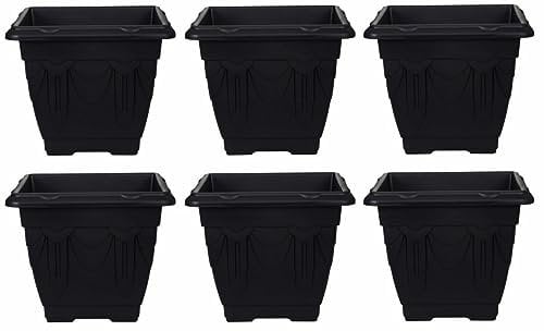 Whitefurze Maceta veneciana cuadrada para interiores y exteriores, 38 cm, color negro (paquete de 6)